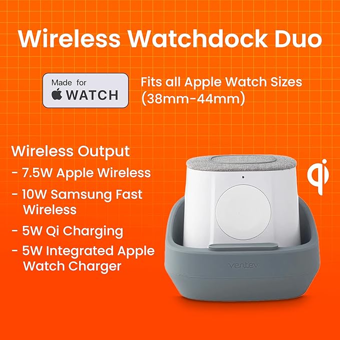 Ventev 10W Wireless Watchdock Duo Charging Pad and Apple Watch Charger