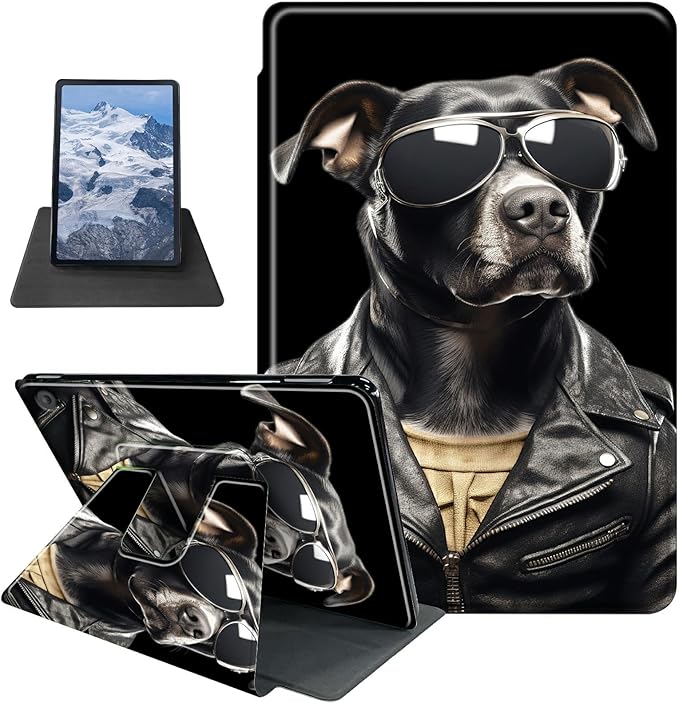 Case for Kindle Fire HD 10 Tablet (5th/7th/9th Generation2015/2017/2019 Release) Dog with Sunglasses Theme 360 Degree Rotating Stand Protective Cover with Auto Sleep/Wake for HD 10 Tablet