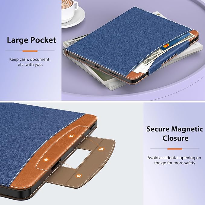 MoKo Case for iPad Air 13 Inch (M3 2025/M2 2024) &amp iPad Pro 12.9 2022/2021 with Pencil Holder Premium Leather Folio Stand Cover for iPad Air 13 Inch/iPad Pro 12.9 Inch 6th/5th GenDenim Blue &amp