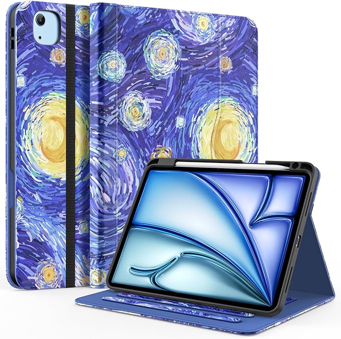 Case for iPad Air 11-inch M3/ M2 (2025/2024) iPad Air 5th/ 4th Generation 10.9'' (2022/2020) iPad Pro 11 (4th/3rd/2nd/1st Gen) Multi-Angle Stand Cover with Pencil Holder Starry Night