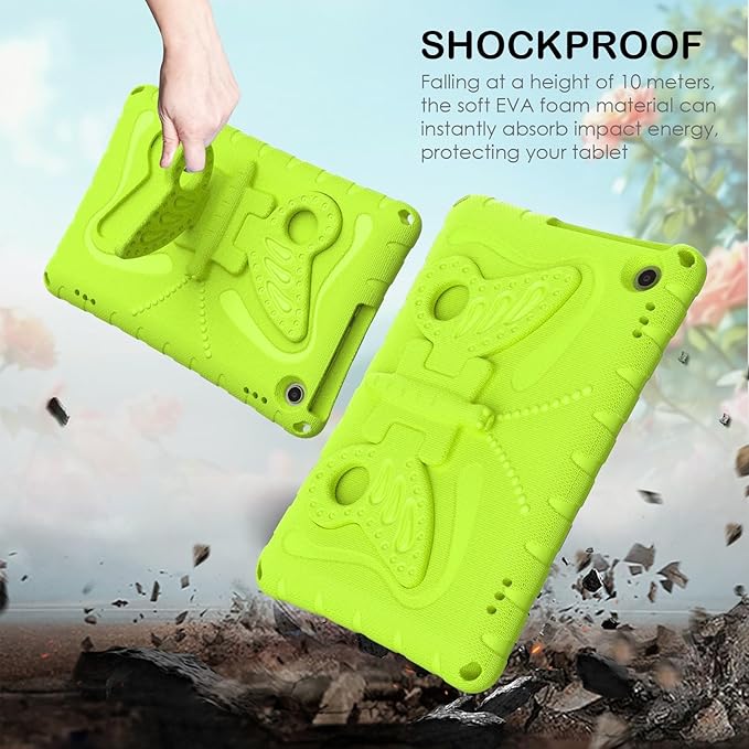 Kids Case Compatible with Kindle Fire HD 10 Tablet (13th/11th Generation 2023/2021 Release) Lightweight Shockproof Case EVA Foam Cover with Shoulder Strap &amp Stand Cover for Boys Girls(Grass Green