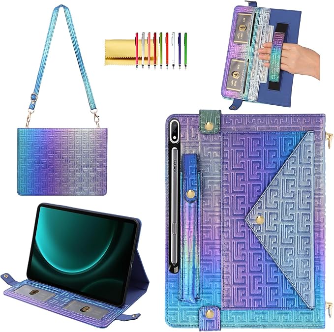 Shiny Case for Samsung Galaxy Tab S10 Ultra/S9 Ultra/S8 Ultra 14.6 Handbag with Pen Holder Techcircle Iridescent PU Folio Envelope Pocket Stand Cover with Hand Strap+Shoulder Strap Shiny Indigo