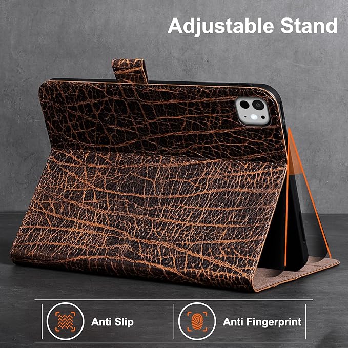 Gexmil Leather Case for iPad Pro 11 Inch (M5/M4) 2025/2024 with Magnetic Closure Adjustable StandProtective Shockproof Leather Smart Folio Cover Auto Sleep/Wake Anti-SlipBuffalo Pattern
