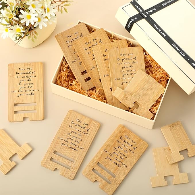 Ripeng 24 Pcs Employee Appreciation Gifts Bulk Bamboo Phone Stand for Desk Office Worker Thank You Gift for Administrative Assistant Team Coworkers Staff Nurse Teacher Week (Vintage Work Pride)