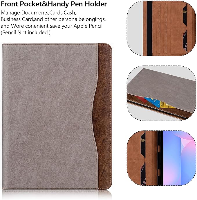 Case for Samsung Galaxy Tab S10 FE Plus 13.1 Inch 2025 (SM-X620/SM-X626B) Smart Cover with Pocket &amp Pencil Holder Business PU Leather with Card Slot Khaki