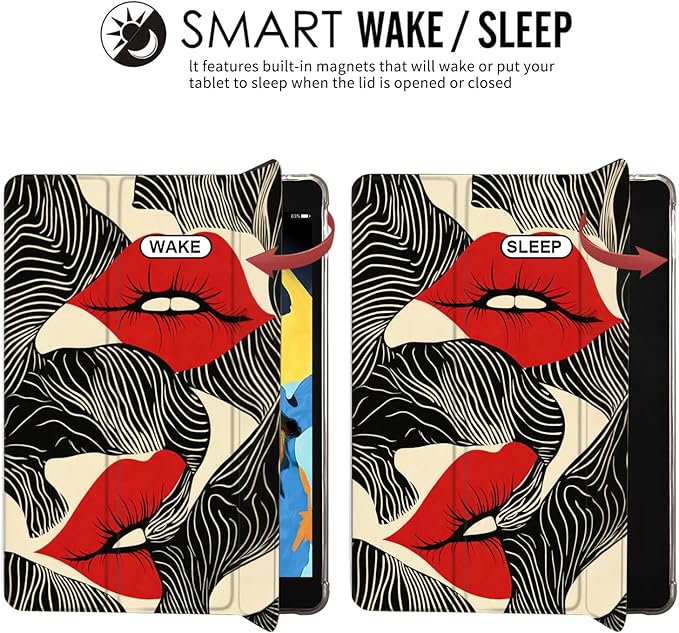 JOYLAND for iPad Air 13 Inch Case M3 2025/M2 2024 with Pencil Holder-Auto Wake/SleepRed Lips Cover Anti-Scratch Shockproof Premium Folio Stand CaseBlack