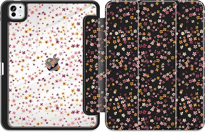MecBevia Case for iPad Pro 11 inch M5 2025 / M4 2024 (6th/5th Gen) A3357 A3358 A3359 A2836 A2837 A3006 – Built-in Pencil Holder &amp Auto Wake/Sleep Tiny Floral