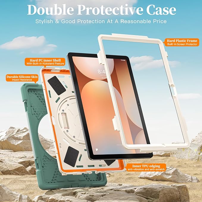 Lunivop Case Compatible with Samsung Galaxy Tab A11 Plus Case 11 Inch 360° Rotating Stand/Hand Strap with Built-in Screen Protector Heavy Duty Tablet Cover for Samsung Tab A11+ Plus Green