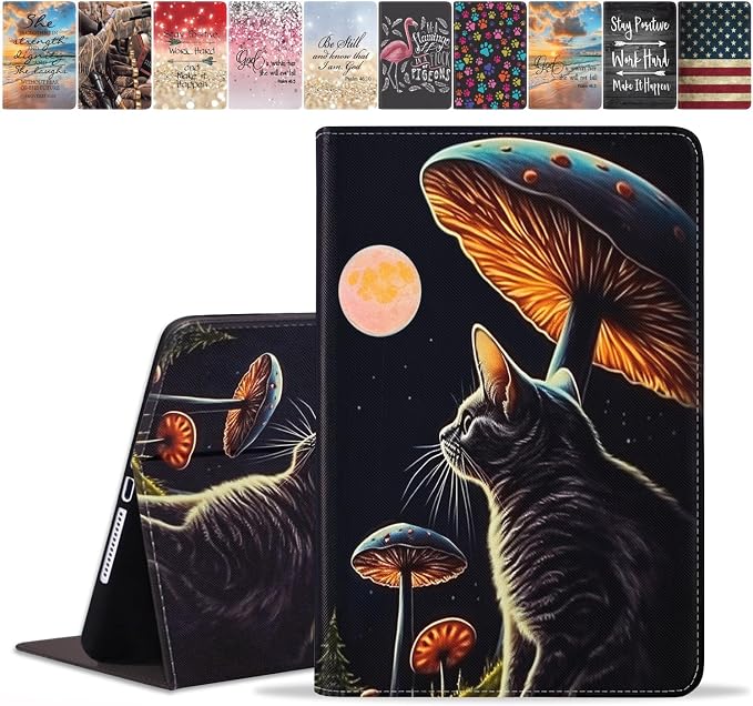 Cat and Mushrooms Under The Moon