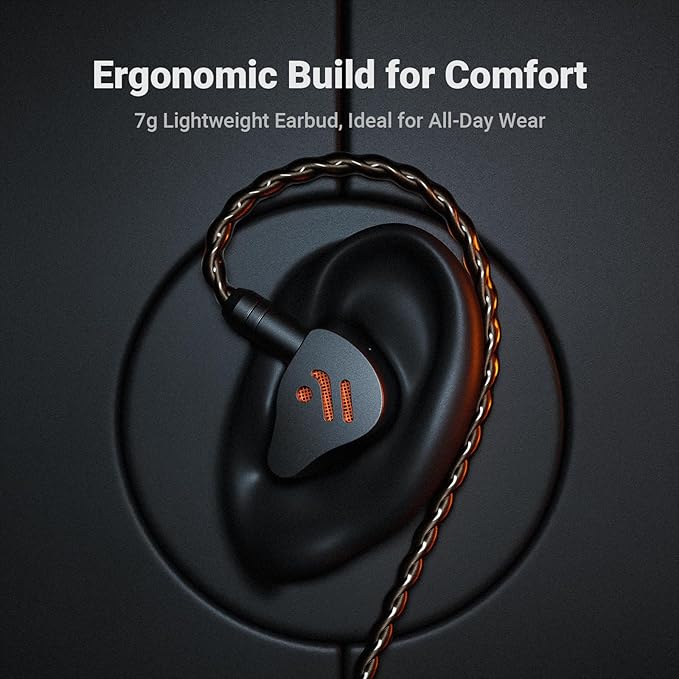 Fosi Audio IM4 Open-Back IEM Earphones in Ear Monitor Wired Earbuds 10mm Single Dynamic Driver IEMs for Audiophiles Gaming and Studio 3.5mm 2-Pin 0.78mm Detachable Cables N52 Dual Magnets