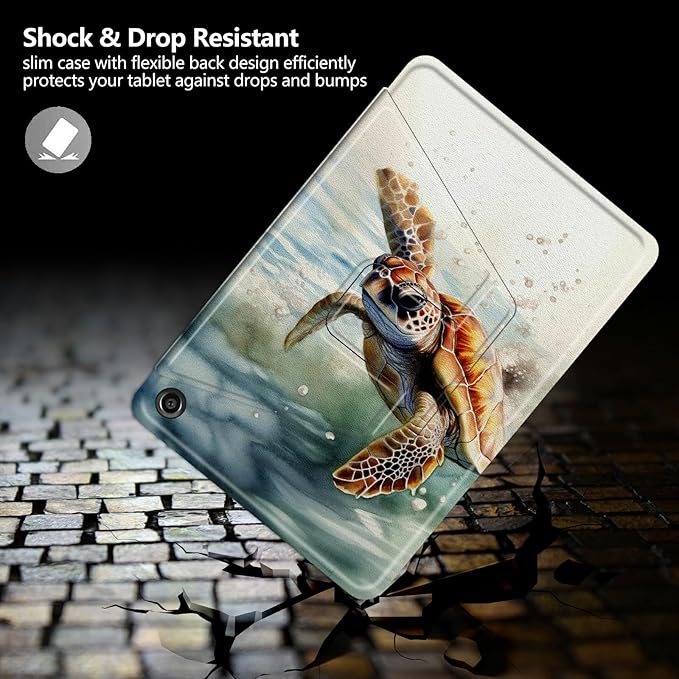 Case for Kindle Fire HD 8 &amp HD 8 Plus Tablet 8 (12th/10th Generation 2022/2020 Release)360 Degree Rotating Swivel Stand Protective Cover for Fire HD 8 TabletWatercolor Sea Turtle
