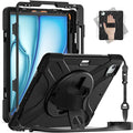 Batianda Case for iPad Air 13 inch 2025 2024 M3/M2 Chip Heavy Duty Rugged Durability Silicone Tablet Cover with 360° Rotating Hand Strap Foldable Hidden Stand &amp Shoulder Strap Black
