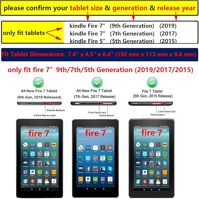 7 Kindle Fire 7 Tablet Case 9th/7th/5th Generation (2019/2017/2015 Release) with Stand Pencil Holder [Auto Wake/Sleep] Slim Smart Magnetic Folio PU Leather &amp TPU Back Cover Rainbow Galaxy