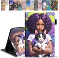 Case for Amazon Kindle Fire HD 10 &amp 10 Plus Tablet 10.1 (13th/11th Generation 2023/2021 Release) - Premium PU Leather Cover with Auto Sleep Wake African American Girl Cat