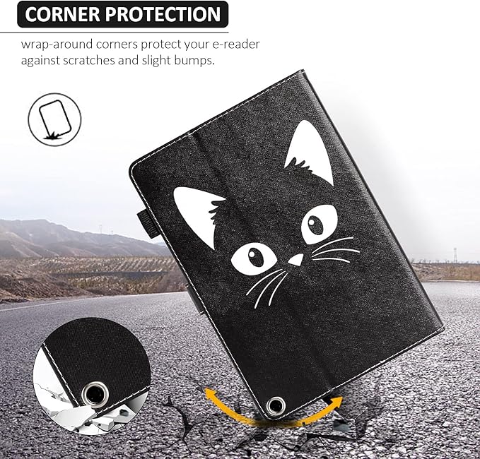 Dteck Case for All-New Fire HD 10 &amp HD 10 Plus Tablet (2021 Release 11th Generation) - Slim Multi-Angle Folio Stand Premium PU Leather Protective Smart Cover with Auto Wake Sleep Black Cat