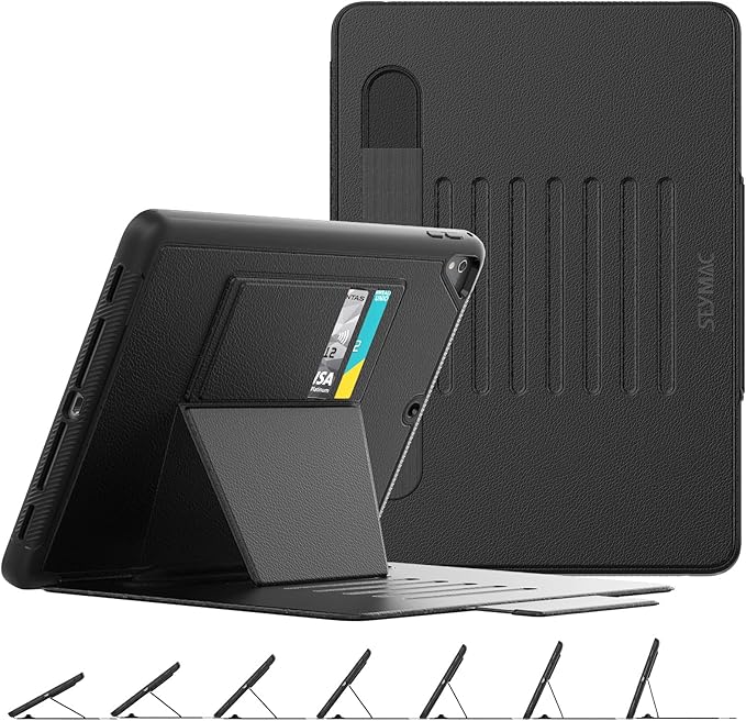 SEYMAC stock Case for iPad 6th/5th Generation/Air 2/Pro 9.7'' Strong Magnetic Auto Sleep Shockproof Case with Absorbing Multi-Angles Stand Pen Holder Card Slot (Black)
