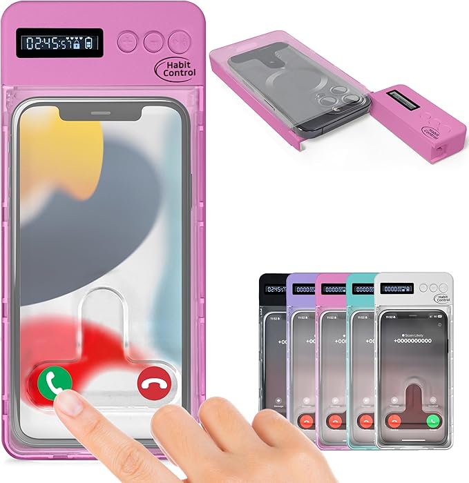 Locker Phone Holder - Timed Phone Lock Case Bad Habits Time Locking Container Smartphone Jail with Timer Reduce Screen Time Improve Productivity Cell Phone Storage Box - Pink