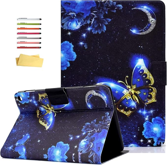 Case for Kindle Fire 7 Tablet Case (9th/7th/5th Generation 2019/2017/2015 Release) PU Leather Slim Folding Stand Book Wallet Shockproof Cover with Pockets [Auto Wake/Sleep] Blue Butterfly