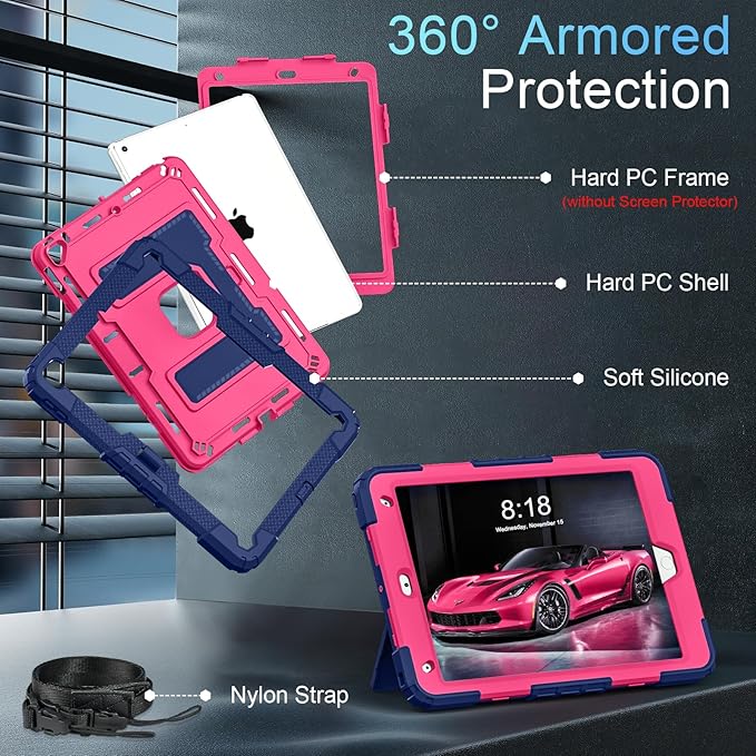for iPad 9th/ 8th/ 7th Generation 10.2 Inch iPad Case 9th Generation with Pencil HolderHeavy Duty Shockproof Cover for i Pad 9th/8th/7th Gen 2021/2020/ 2019Navy Pink