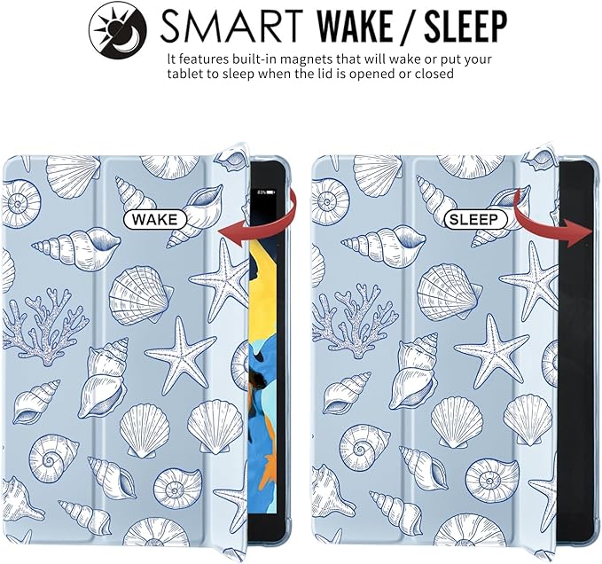 JOYLAND Starfish Shell for iPad 10th Generation Case 10.9 inch/iPad (A16) 11th Generation 11 Inch 2025 with Pencil Holder-Trifold Stand Protective Cover with Soft TPU BackBlue