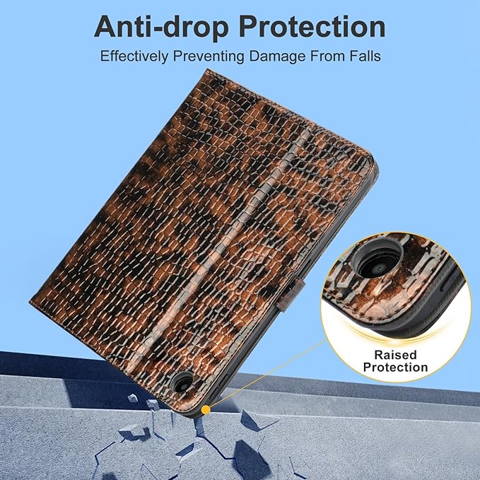 Elegant Case for Samsung Galaxy Tab A9 Plus 11 Inch 2023（Model: SM-X210/X216/X218） Premium Leather Crocodile Cover | Stand | Card Pockets| Wrist Strap| S Pen Holder (Brown+Gold)
