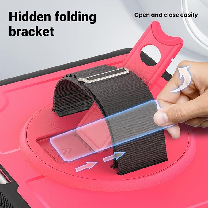 Batianda Case for iPad Air 13-inch 2025 M3 2024 M2 Chip Multilayered Rugged Durable Shockproof Tablet Cover with 360° Rotating Hand Strap Foldable Hidden Stand Pink