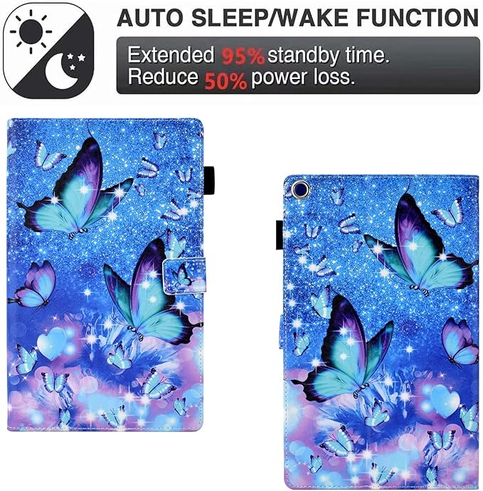 Case for Fire HD 8 Tablet (8th/7th/6th Generation 2018/2017/2016 Release) Premium PU Leather Folio Stand Cover Protective Case with Auto Sleep Wake Blue Butterfly