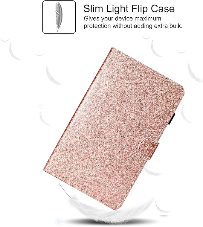 Dteck for Fire HD 8 (8th/7th/6th Generation) Smart Folio Tablet Case 2018/2017/2016 Release (8) with Auto Sleep Wake/Stand/Card Slots/Stylus PU Leather Protective Cute Slim Magnetic Cover Rosegold