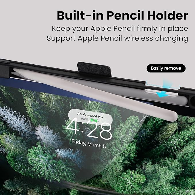 Handmade Case for iPad Pro 11 Inch (M5/M4) 2025/2024 with Pencil Holder PocketMagnetic ClosureAuto Sleep/WakeVegan Leather Folio Protective CoverMulti Angles StandBlack