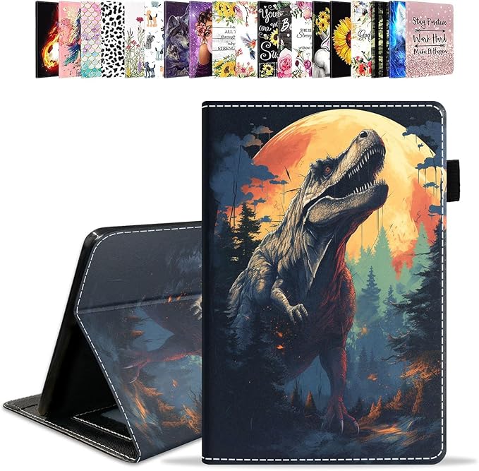 Case for All-New Amazon Kindle Fire HD 10 &amp 10 Plus Tablet 10.1 (13th/11th Generation 2023/2021 Release) - PU Leather Folio Case with Smart Auto Wake/Sleep Dinosaur