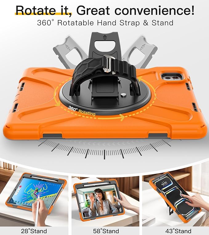 BRAECN Case for iPad Pro 11 inch M5 2025 &amp M4 2024 4 Layers Heavy Duty Full-Body Protection Screen Protector Pencil Holder 360° Rotating Handle Kickstand Shoulder Strap Kids Friendly