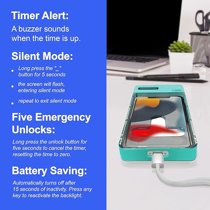 Phone Lockbox - Timer Lock Box Cell Phone Locker Bad Habits Smart Phones Jail with Timer Reduce Kids Adults Screen Time Improve Productivity Family Time Locking Container - Turquoise