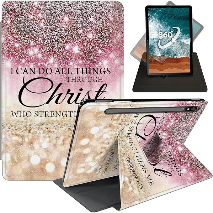 FUYOCWE Case for Samsung Galaxy Tab S8 Plus/S7 FE 5G Tablet Case360 Degree Rotating Swivel Stand Flip Smart Cover Case for Galaxy Tab S7 FE/S8 Plus/S7 Plus 12.4''-I can do All Things Through Christ