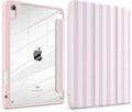 Case for iPad (A16) 11th Generation 11 inch 2025 /iPad 10th Gen 10.9 2022 - Cute Pink White Striped Trifold Cover with Clear Back Auto Sleep/WakeAesthetic Soft Protective Skin for Girls Women
