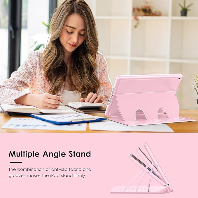 VIKESI Case for iPad 9th / 8th / 7th Generation 10.2 inch (2021/2020/2019 Released)Multiple Angles Magnetic Stand CoverShockproof BackPencil Holderand Auto Sleep/WakePink