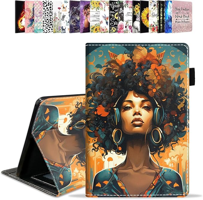 Case for All-New Amazon Kindle Fire HD 10 &amp 10 Plus Tablet 10.1 (13th/11th Generation 2023/2021 Release) - PU Leather Folio Case with Smart Auto Wake/Sleep African American Woman