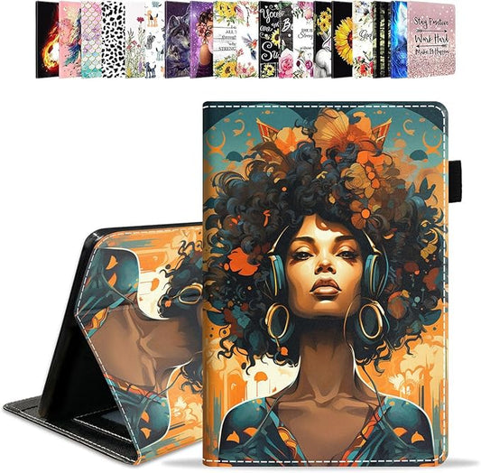 Case for All-New Amazon Kindle Fire HD 10 &amp 10 Plus Tablet 10.1 (13th/11th Generation 2023/2021 Release) - PU Leather Folio Case with Smart Auto Wake/Sleep African American Woman