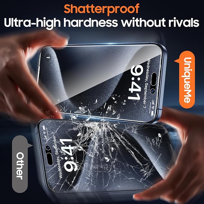 UniqueMe 2 Packs for iPhone 15 Pro Privacy Screen Protector - 360°Anti-Spy 4way Tempered Glass Screen Protector 15 Pro Zero Bubble Case Friendly [Automatic Dust Removal]