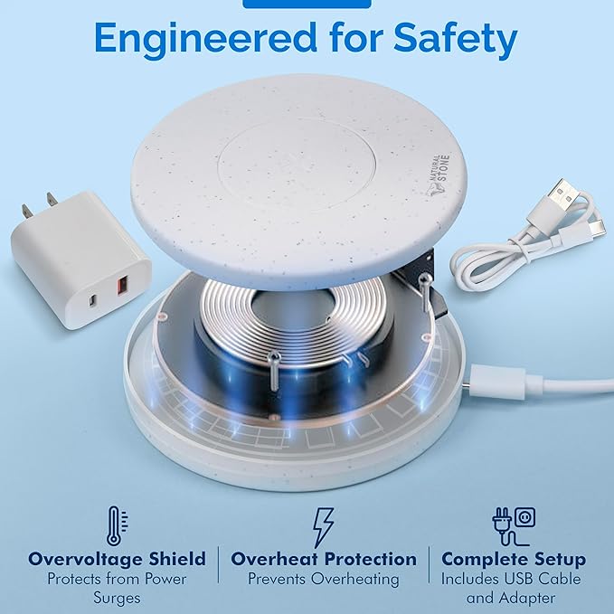 15W Fast Wireless Charger – Stone Wireless Charging Pad w/ 20W USB-C Adapter LED Indicator Overheat &amp Short Circuit Protection