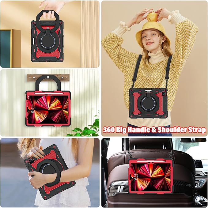 ROISKIN for iPad Air 11 inch M4/M3/M2 Case iPad Pro 11 inch 4th/3rd/2nd/1st GenerationiPad Air 5th/4th 10.9 inch CaseHeavy Duty Shockproof with 360 Stand Handle Shoulder Strap Pen Holder for Kids
