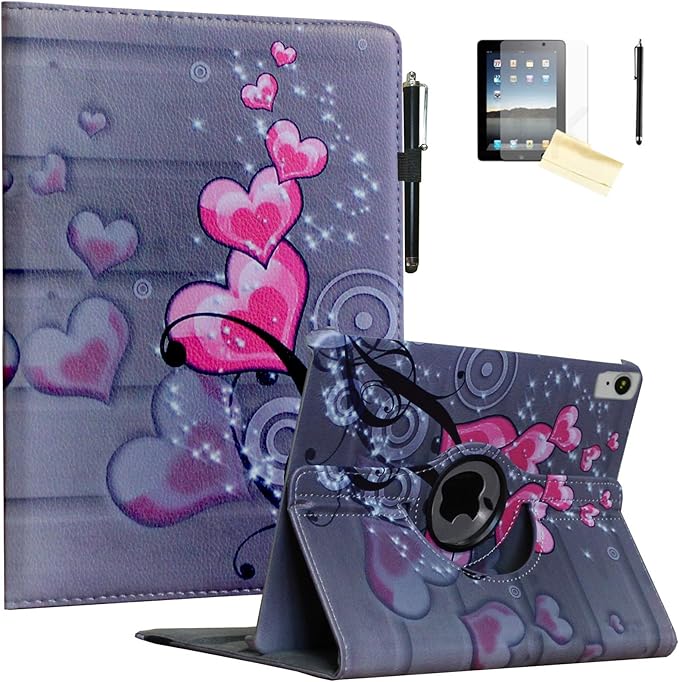 Case for iPad Air 11” M3 2025/Air 11” M2 2024/10.9 inch Air 5 2022/Air 4 2020 Rotating Stand Smart Magnetic Cover Air 5th/4th Generation A2902 A2903 A2588 A2589 A2316 A2324 (Heart Flower)