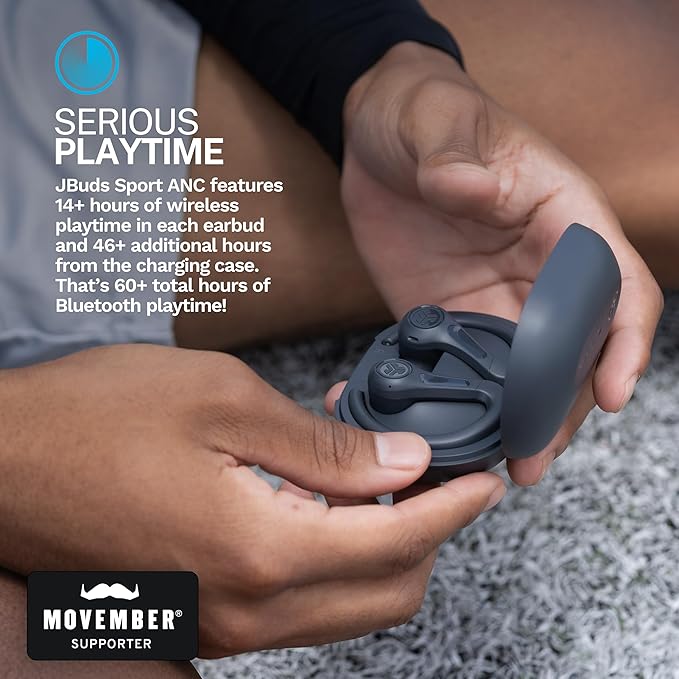 JLab JBuds Sport ANC 4 True Wireless Bluetooth Earbuds + Charging Case Graphite Swipe + Touch Controls Hybrid Active Noise Cancelation Multipoint Connect Customized Settings App