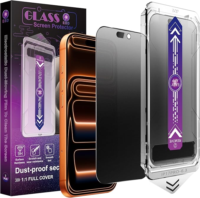 2 Pack Matte Privacy Screen Protector for iPhone 17 Pro 6.3 - Anti-Glare Anti-Spy Tempered Glass 9H Scratch Resistant Smooth Responsive Touch &amp Easy Installation