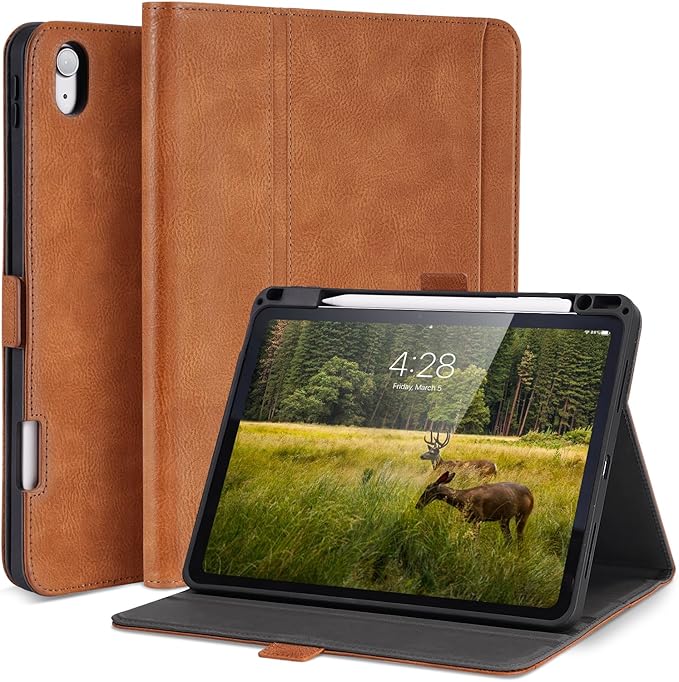 Case for iPad Air 11 Inch M4/M3/M2 (2026/2025/2024)iPad Air 5th/4th Generation 10.9'' Folio Cover with Pencil Holder PocketMagnetic ClosureMulti Angles StandAuto Sleep/WakeBrown