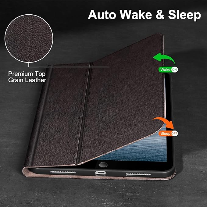 Gexmil Leather Case for iPad 10.2 Inch Case9th/8th/7th Generation(2021/2020/2019)Smart Cover Anti Fingerprint/SlipCowhide Folio Auto Sleep/Wake with Adjustable StandSand Dark Brown