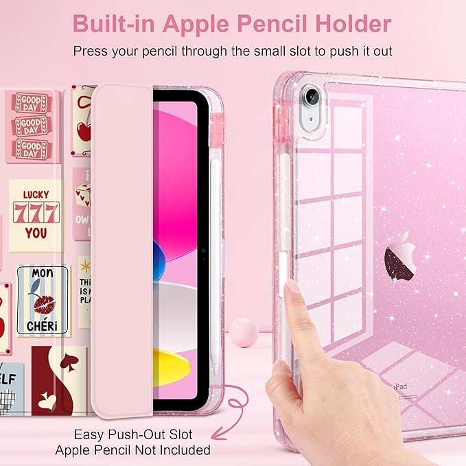 DONGKE for iPad Pro 11 inch Case – Fits M5 2025 / M4 2024 Shockproof Sparkling Glitter Acrylic Back Pencil Holder Trifold Stand Auto Sleep/Wake &amp Touch ID Support - Lucky You