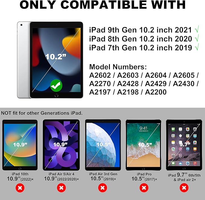 Case for iPad 9th/8th/7th Generation 10.2 inch Heavy Shockproof Cover with Screen Protector/180° Rotating Handle/Bracket/Pen Holder/Shoulder Strap Kids Case for 2021/2020/2019 (D-Blue+Red)