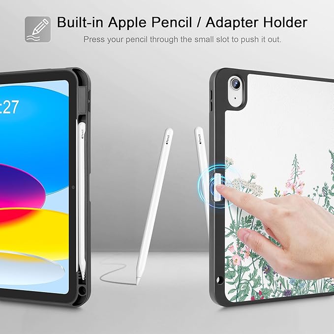 May Chen for iPad (A16) 11th Generation Case 11 Inch 2025 iPad 10th Gen Case 2022 10.9 inch Trifold Stand with Auto Wake/Sleep Soft TPU Protective Stand Back Cover Herbs Flowers