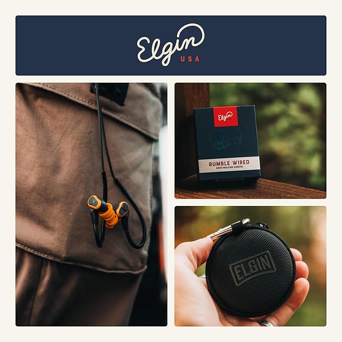 Elgin Rumble Wired Earplug Headphones with mic in-Ear Earbuds 3.5mm Jack 27 dB NRR IP67 Waterproof OSHA CompliantEarbuds Noise Isolating Hearing Protection Work Safety