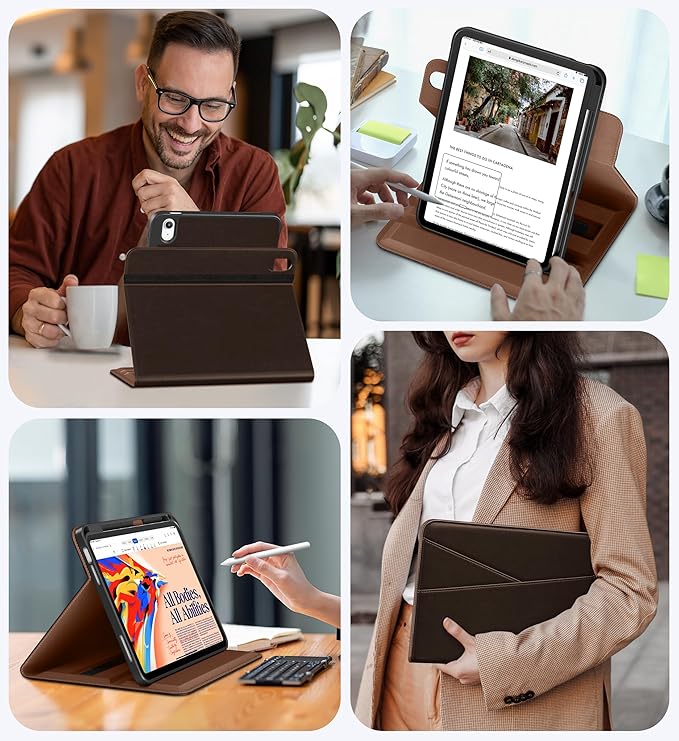 DTTO for iPad A16 Case iPad 11th / 10th Generation Case (2025/2022) 360 Degree Rotating Premium Leather Folio Stand Cover with Pencil Holder Dark Brown